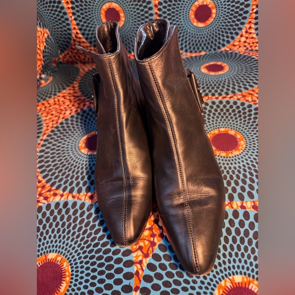 Vintage 90s Italian Leather Buckle Ankle Boots By Gema Size 37 Bootie US Size 6 - Picture 3 of 10
